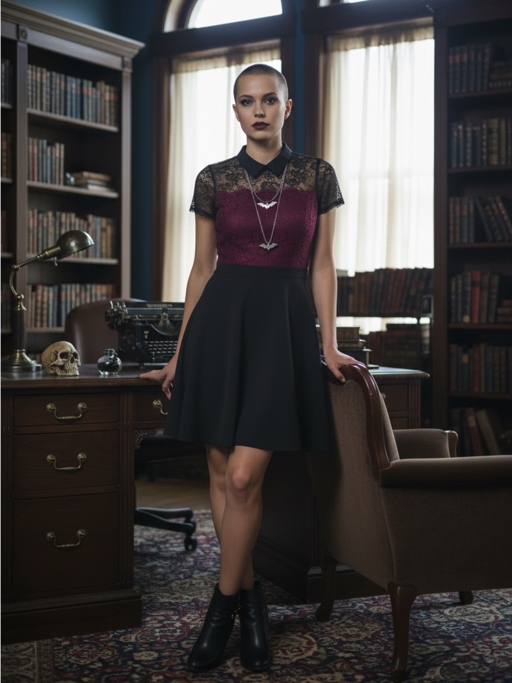 Elle Black and Burgundy Lace Dress